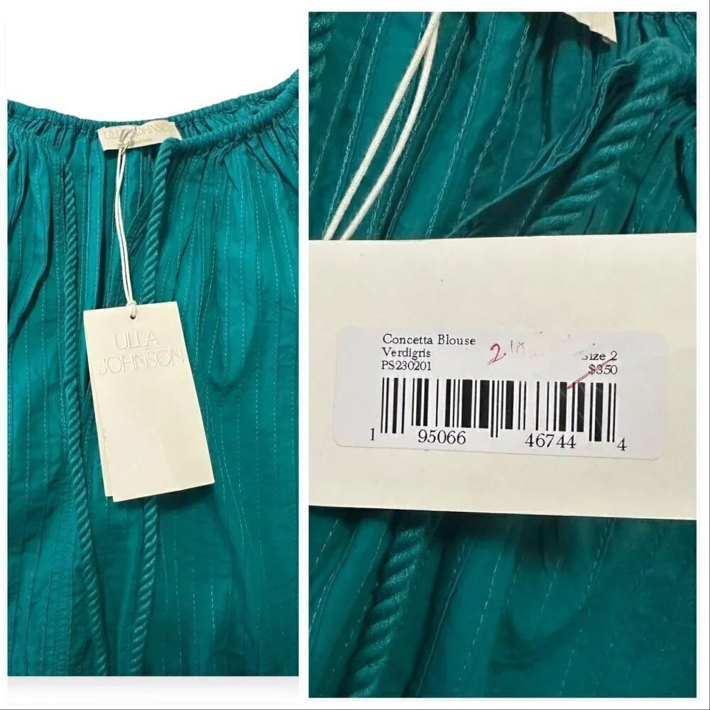 Ulla Johnson Concetta Cotton Blouse, Size 2, Color Verdigris, puff sleeves, NWT
